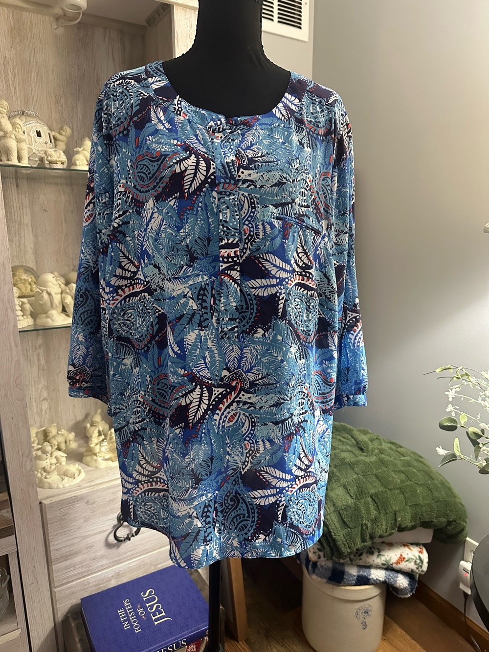 NYDJ Blue Paisley & Leaf Print Tunic Top
